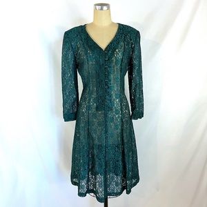 Vintage 90s Lace Dress Teal Lace Up